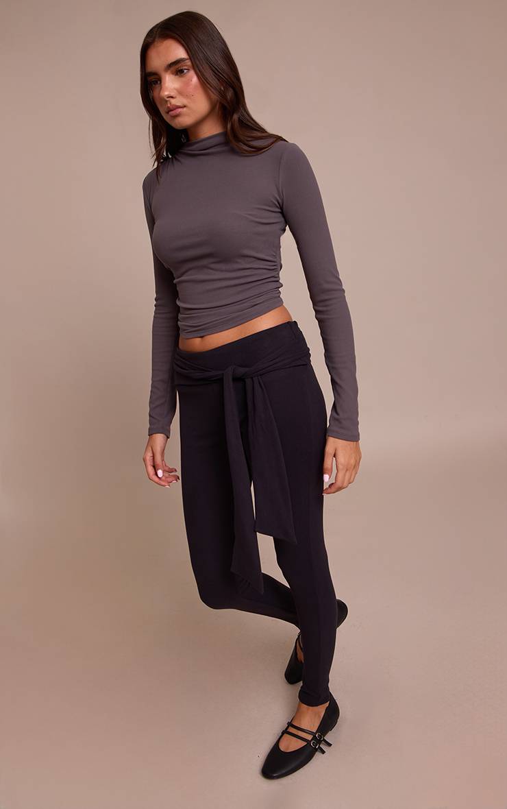 Noir Legging Ultra Doux Avec Détail Ceinture À Nouer À La Taille