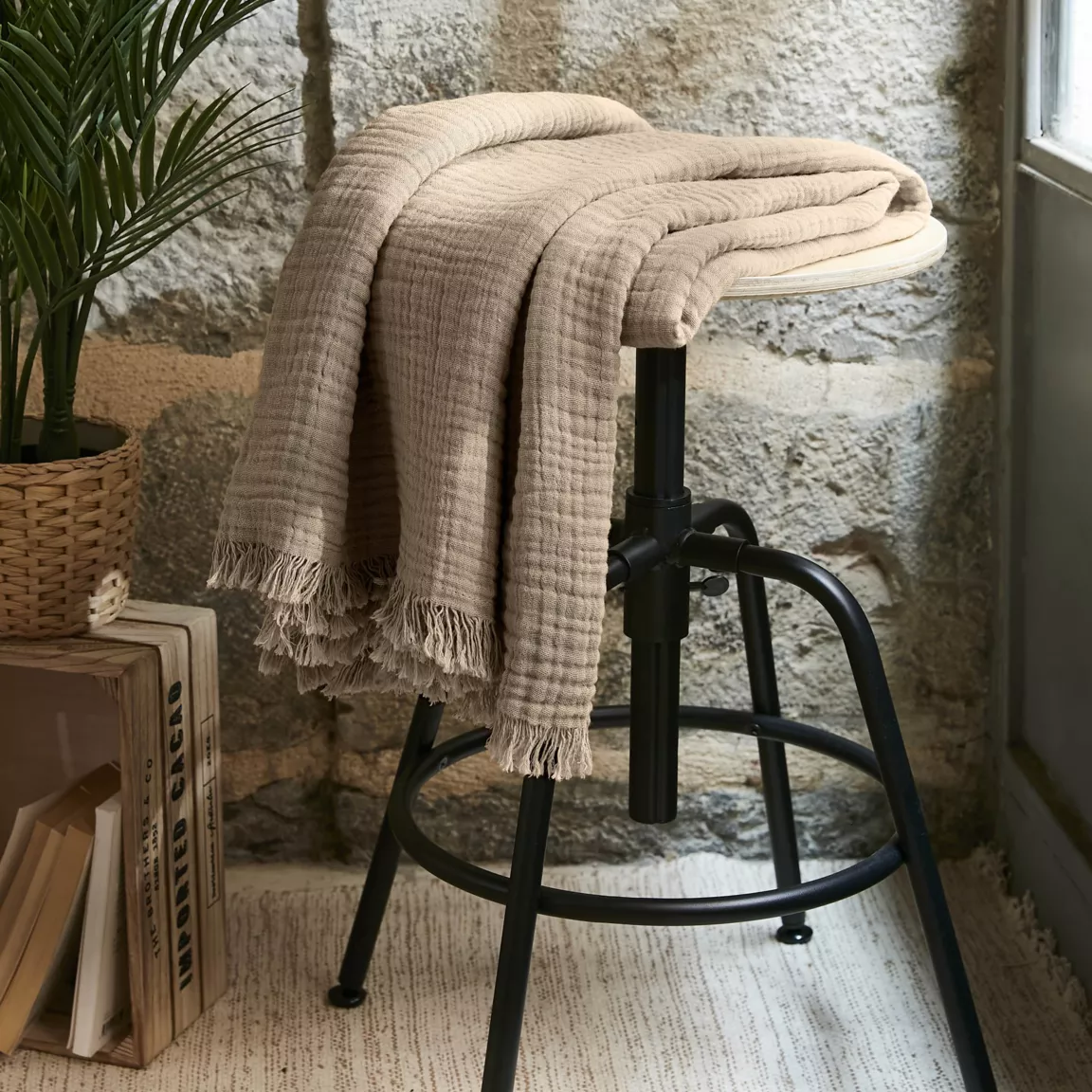 Plaid gaze de coton (130 x 160 cm) Gaïa Ficelle