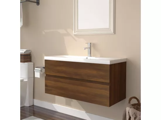 Meuble lavabo avec bassin intégré Chêne brun Bois d'ingénierie