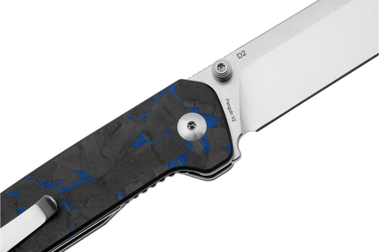 QSP Knife Penguin V2 QS130V2-E1 Two-Tone D2, G10 Shredded Carbon Overlay, zakmes