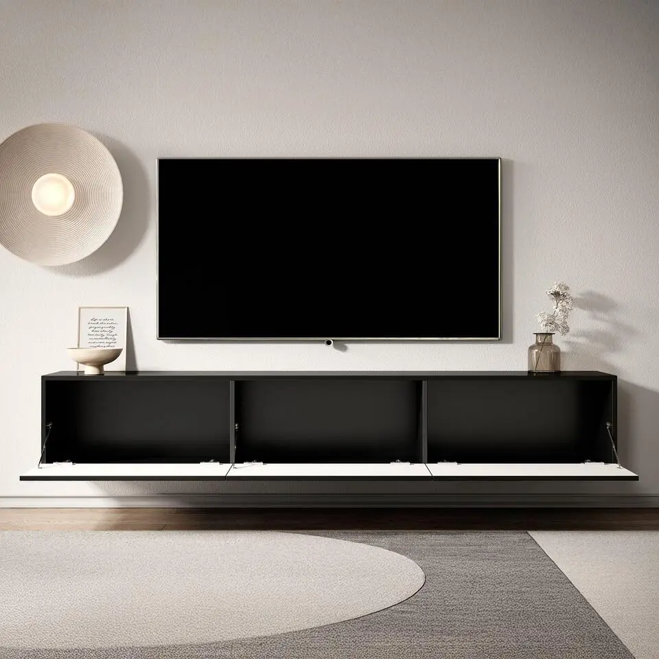Meubella - TV-Meubel Bonzo - Zwart - Visgraat - 180 cm