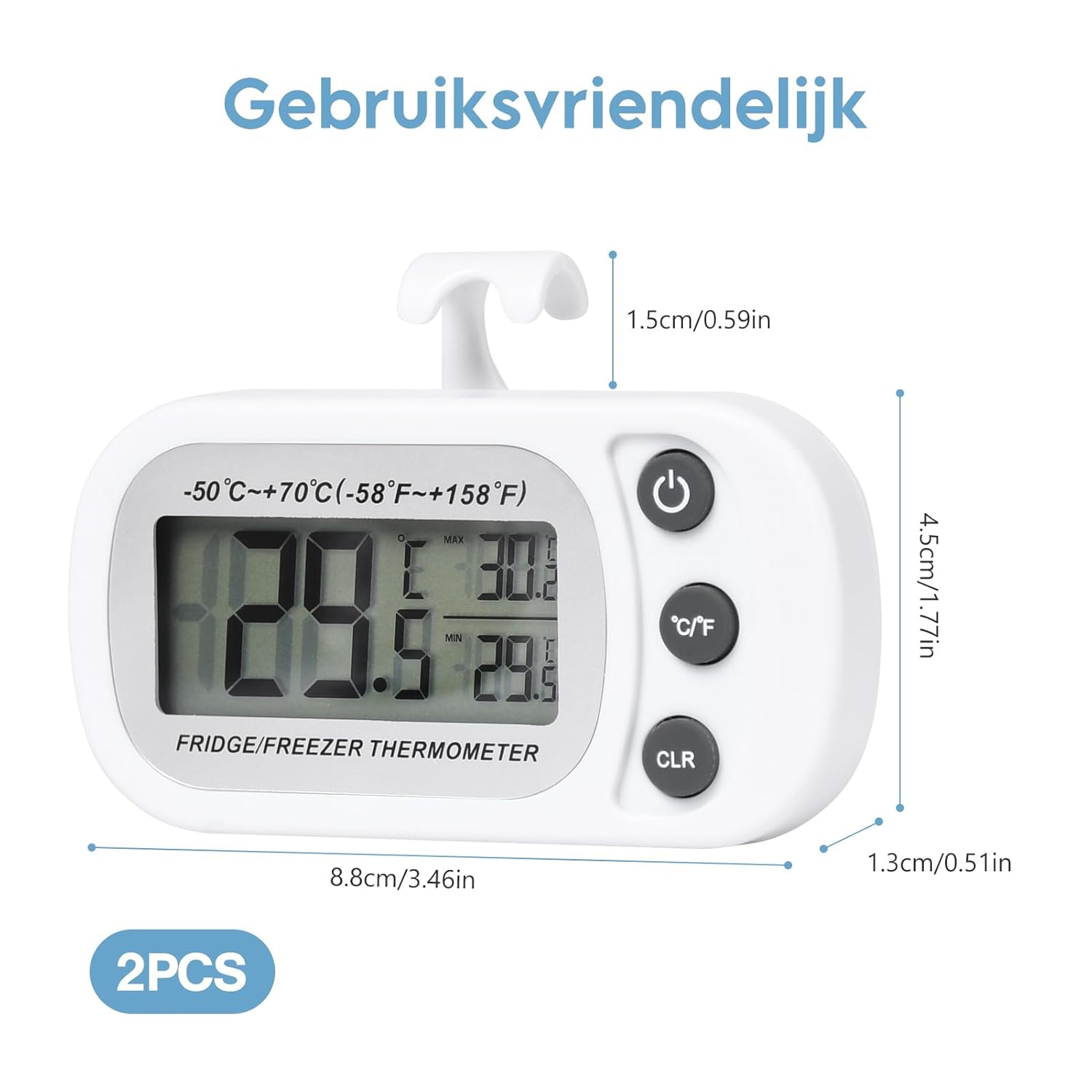 2 Stück Kühlschrank Thermometer Max/Min Funktiony, Gefrierschrank Thermometer LCD Display, Digitales Kühlschrankthermometer mit Haken & Magnet, Küchenthermometer für Zuhause Restaurants Cafés