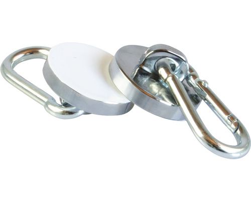 Karabijnhaak met magneet, industrieel neodymium, Ø 28 mm, 2 stuks