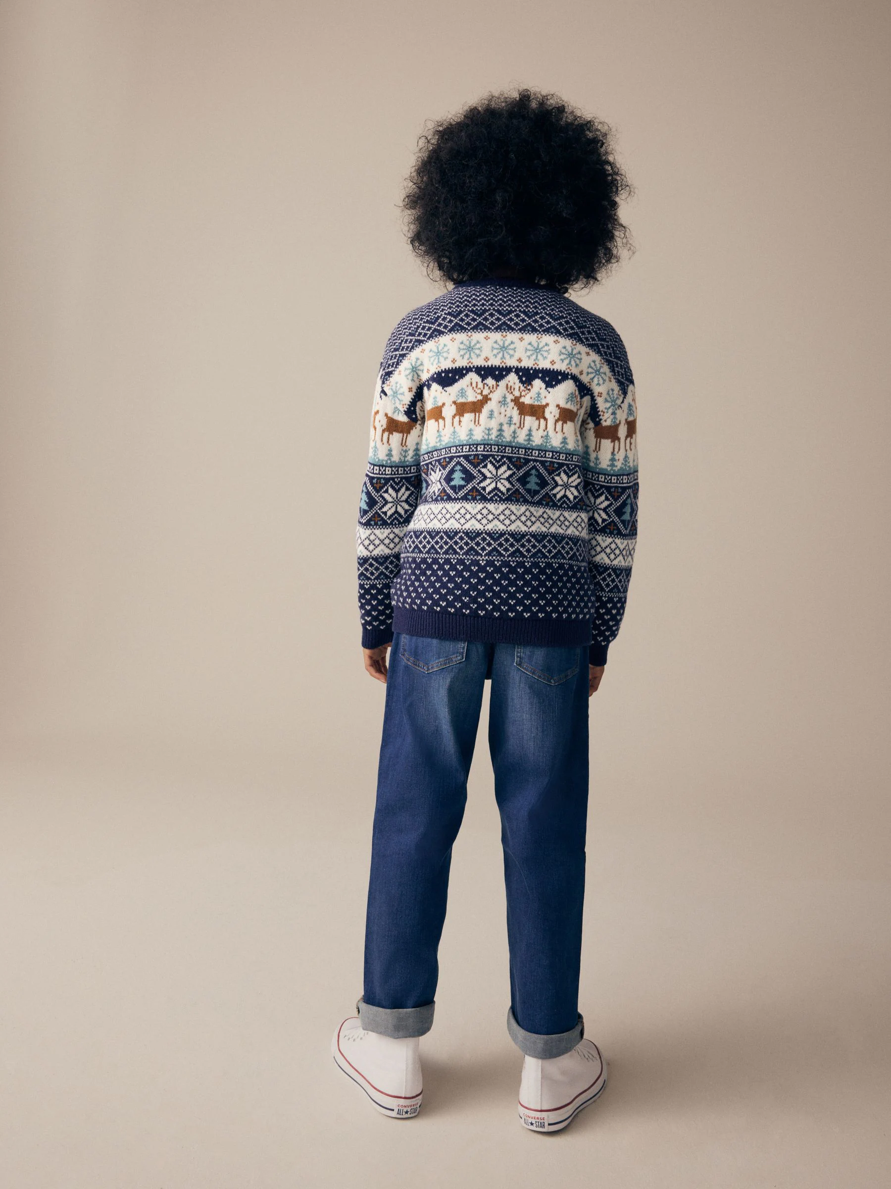 Donkerblauw - Jongens Matching Family kersttrui met fairisle-patroon en rendier (3 mnd - 16 jr)