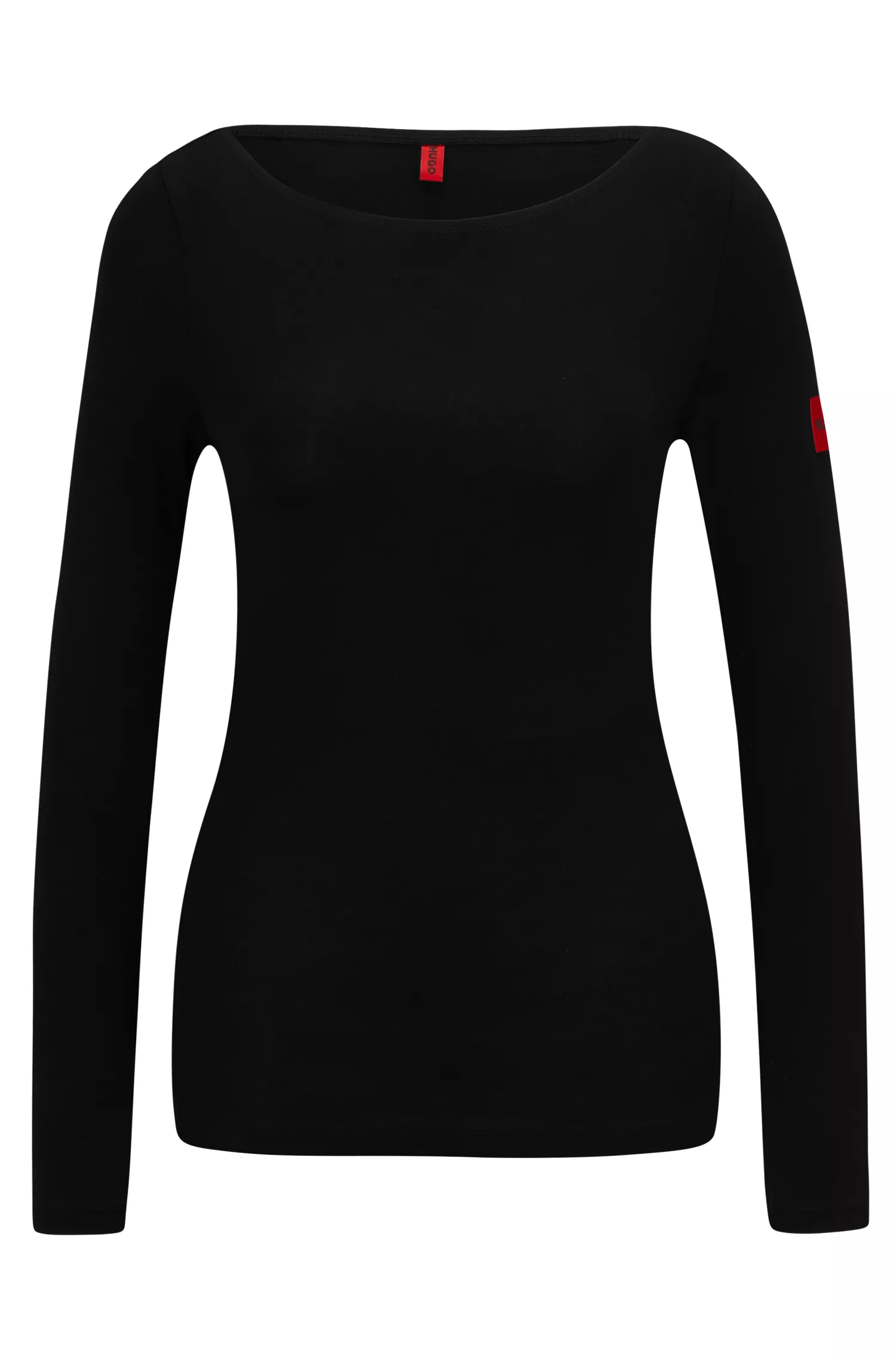 Camiseta térmica HUGO vermelha de corte justo com etiqueta vermelha do logotipo.