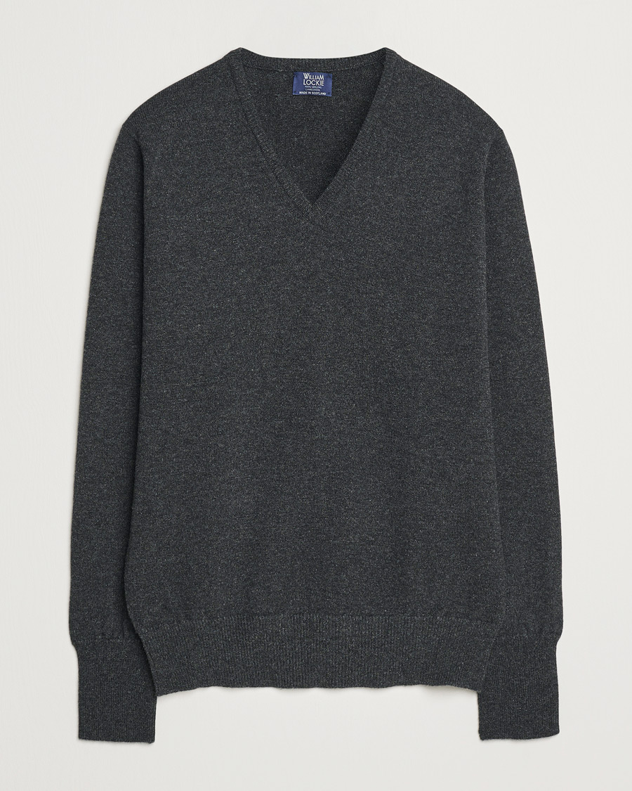 William Lockie Rob Lambswool V-Neck Charcoal