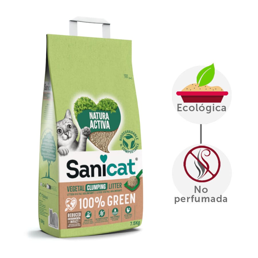 Sanicat Natura Activa 100% Areia Vegetal Verde para gatos
