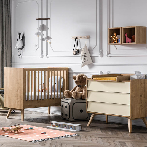 Chambre DUO VINTAGE lit 60x120 Bois commode Bois Jaune - VOX