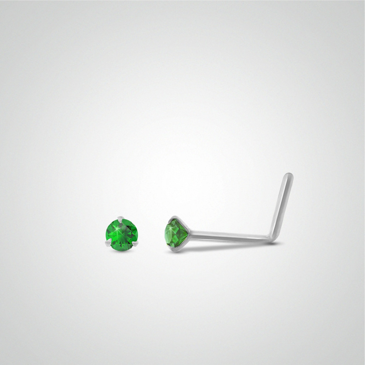 Piercing de nez émeraude 0,05carats or blanc barre pliée