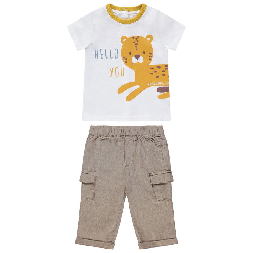 Ensemble avec t-shirt print tigre et bermuda à poches - Blanc