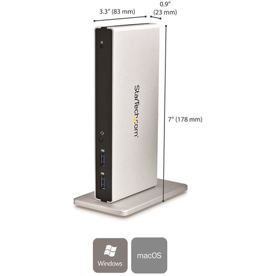 StarTech.com Station d'Accueil USB 3.0 pour Deux Écrans avec Adaptateurs DVI vers VGA et HDMI, 5x USB 3.0 et Audio - Station d'Accueil DVI Verticale pour Mac et Windows