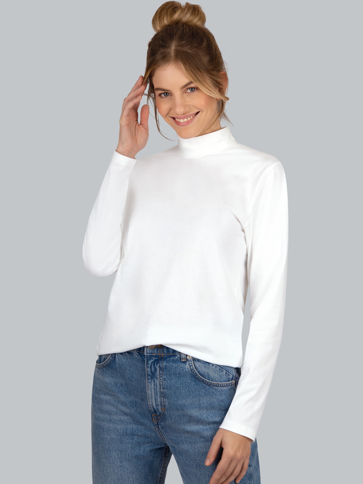 Langarm Shirt mit Stehkragen Weiss
