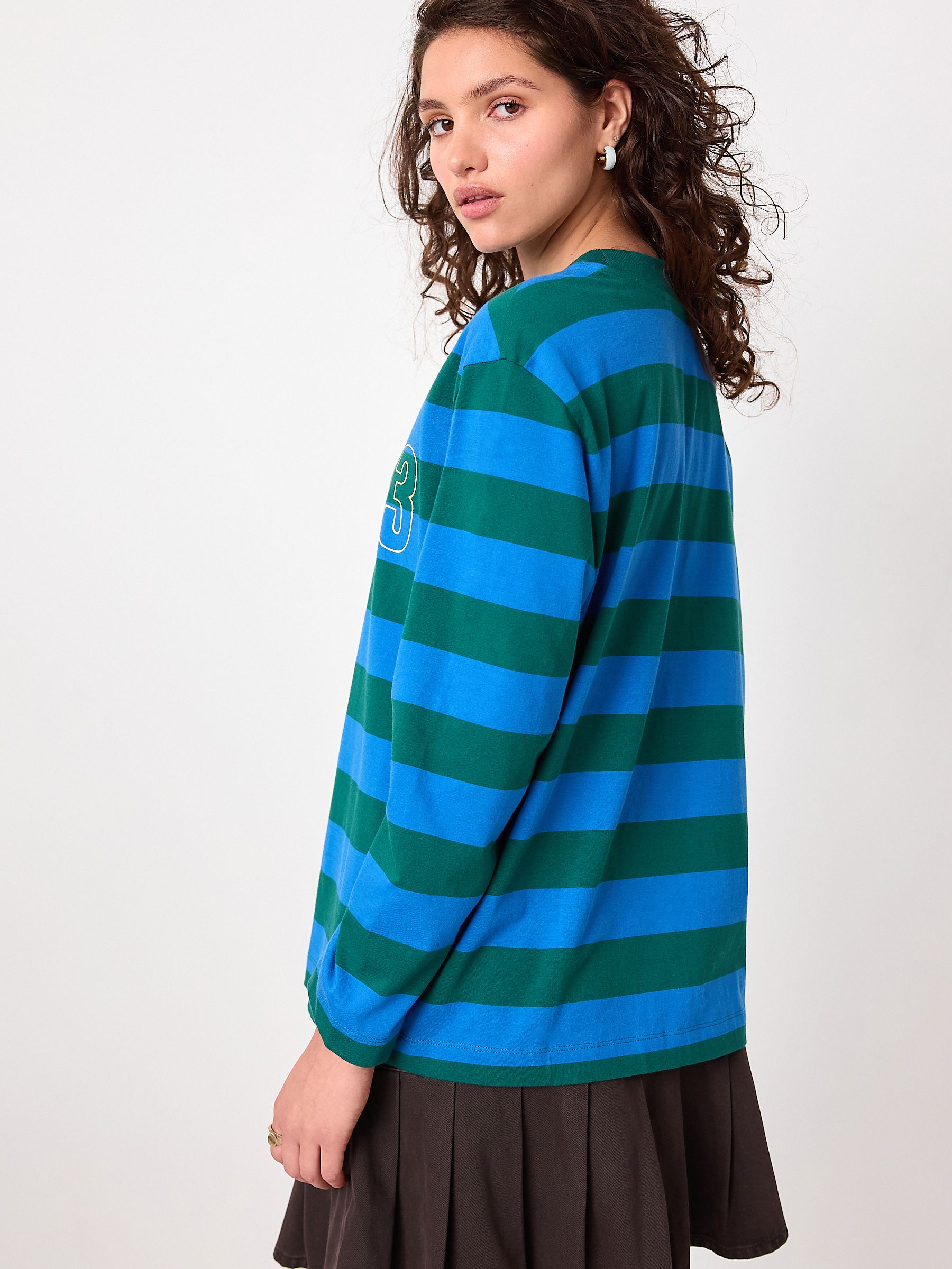 Groen/blauwe print - Gestreept T-shirt met lange mouwen en ronde hals