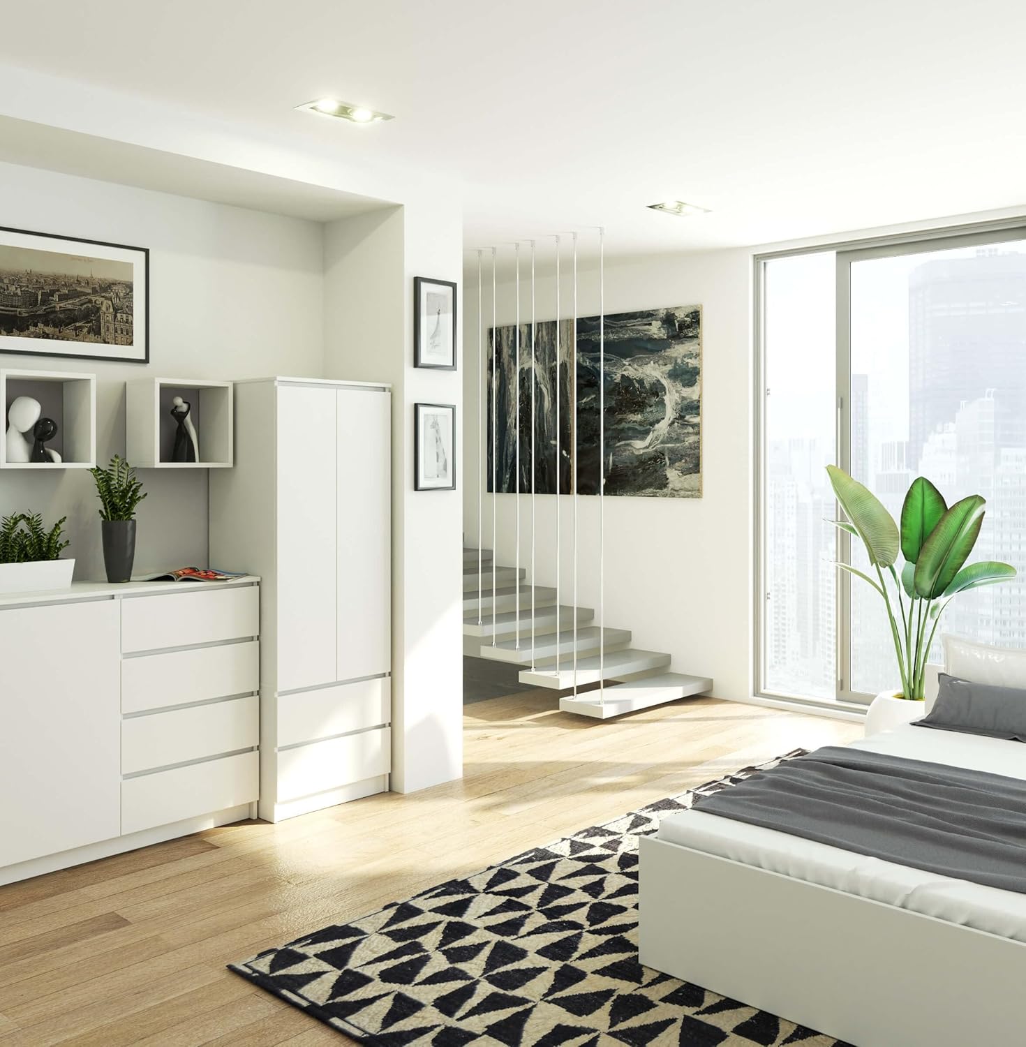 Home Collective Kleiderschrank weiß 60cm breit 180cm hoch, Schrank mit 2 Türen und 2 Schubladen, Kleiderstange und 1 Regal, Garderobe, Schlafzimmer, Wohnzimmer