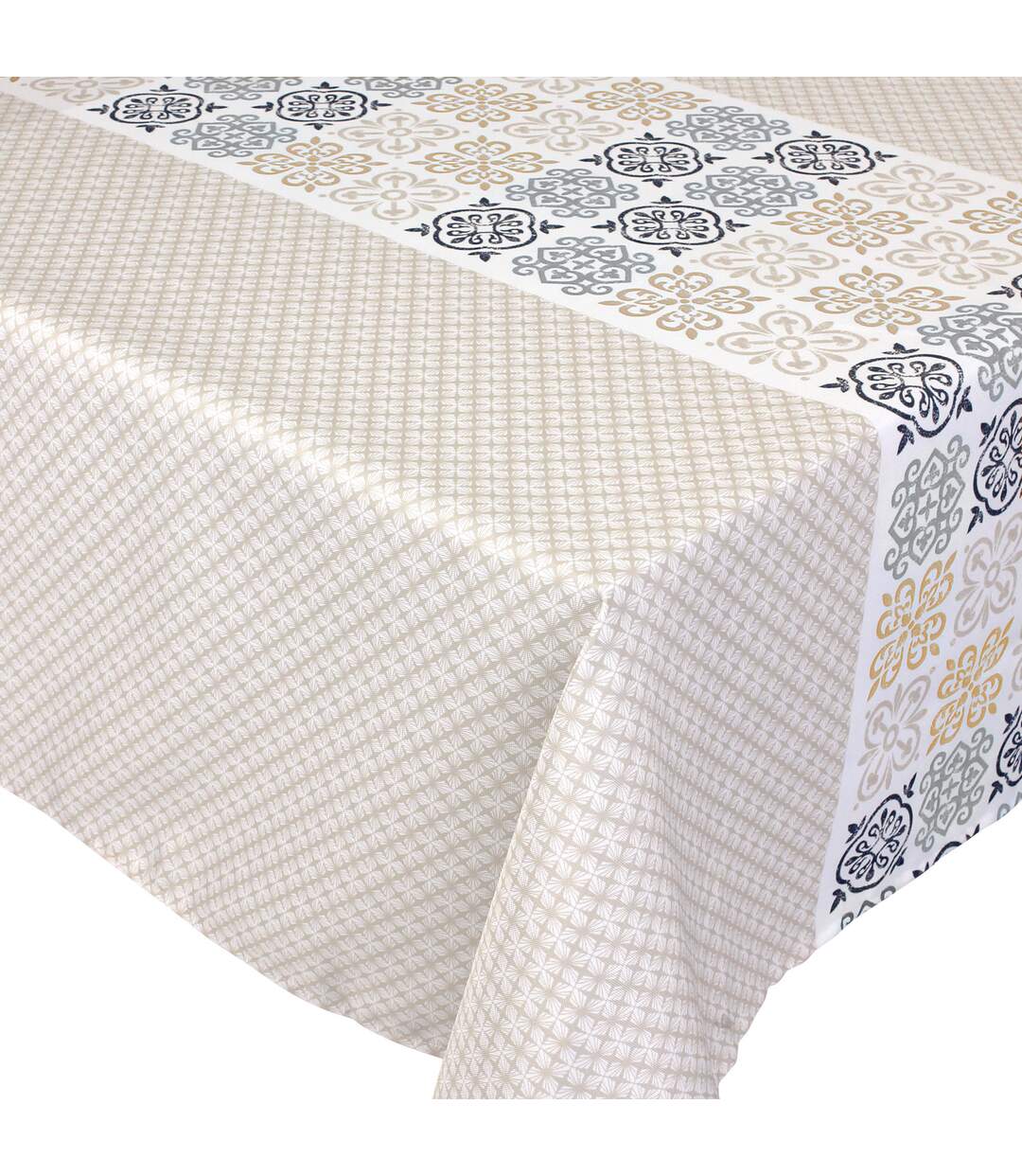 Nappe rectangle 150x250 cm imprimée 100% polyester CARO grège beige