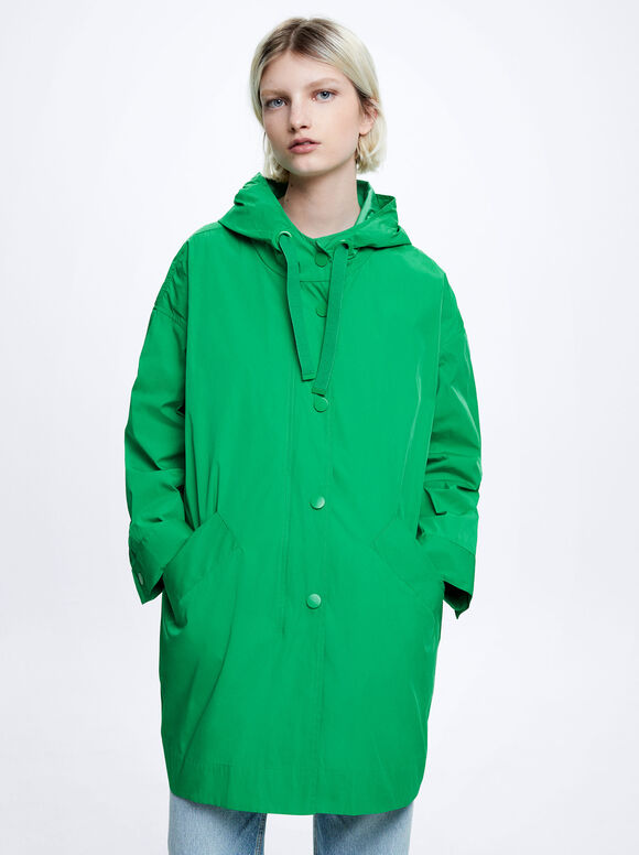 Parka com bolsos e capuz - Verde