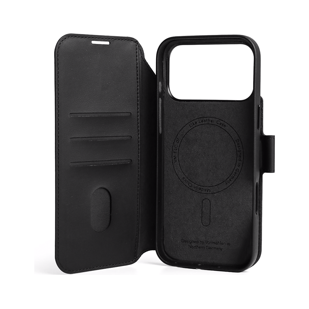 2in1 iPhone 17 Pro MagSafe Vegan Folio Leder Tasche Flip Cover (LLF00003) - Schwarz