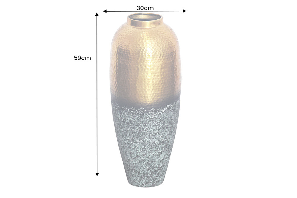 Handgefertigte Deko Vase ORIENT L 60cm gold Metall mit Patina Hammerschlag Design