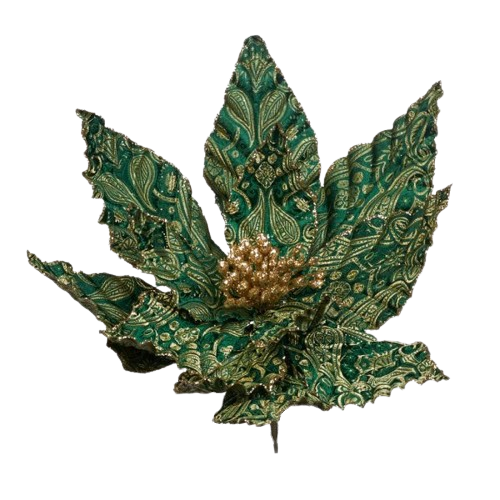 Beau Deco Brocade Glitter Poinsettia on Clip