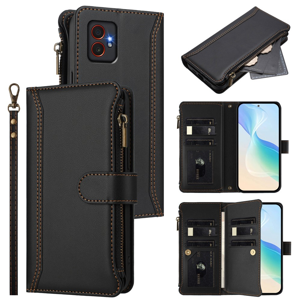 Samsung Galaxy XCover7 Pro Leder Tasche Flip Cover Kartenfächer mit Magnetverschluss   Handschlaufe - Schwarz