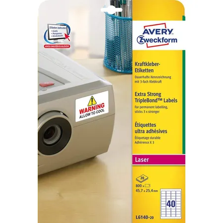 Avery Zweckform L6140-20 Kraftkleber-Etiketten, 45,7 x 25,4 mm, 20 Bogen/800 Etiketten, weiß