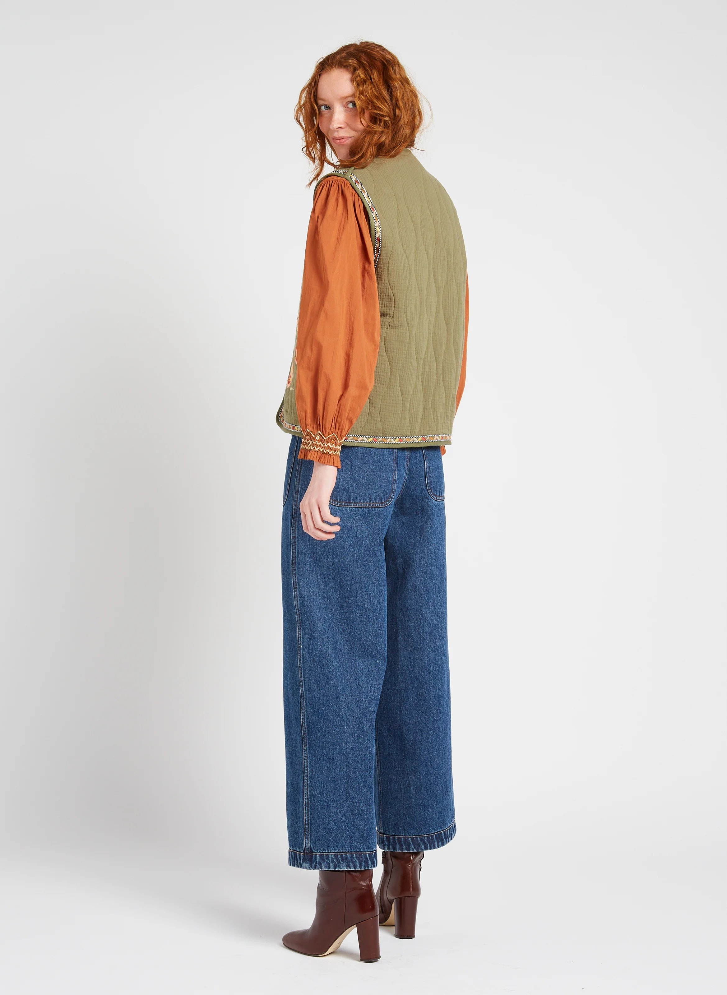 LOUISA - Blouse ample brodée en coton bio | Marron