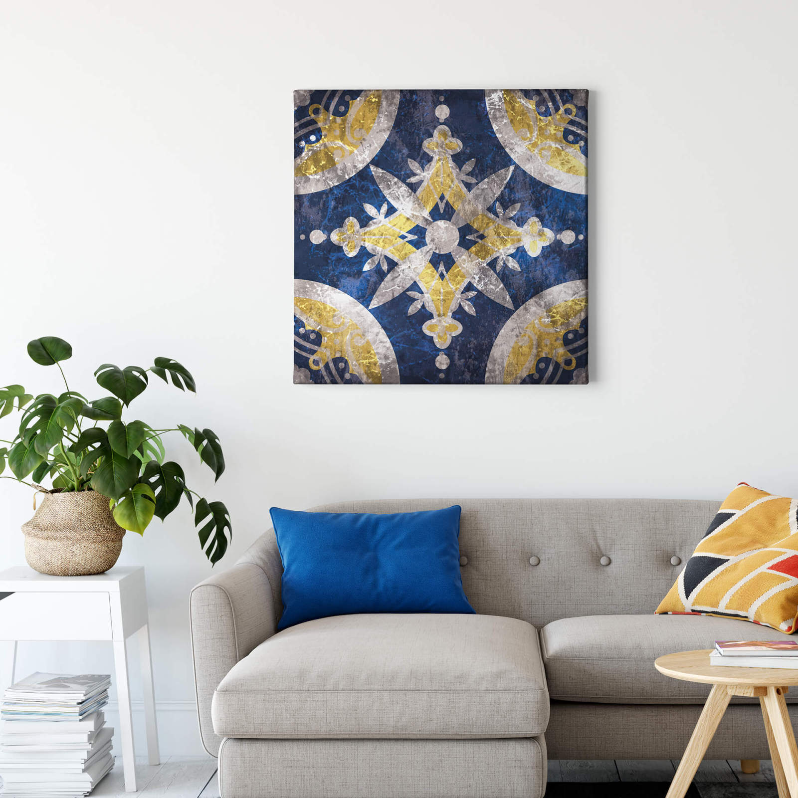 Leinwandbild ORIENTALISCHES MOSAIK - blau-gelb- 50x50 cm