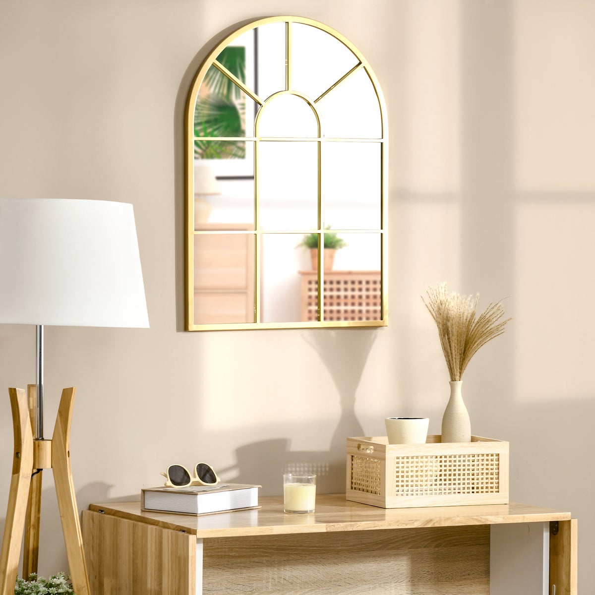 HOMCOM Wandspiegel Raamspiegel 70 x 50 cm Halspiegel met metalen frame Hangende spiegel Decoratieve spiegel Spiegel op ware grootte voor woonkamer Slaapkamer Goud