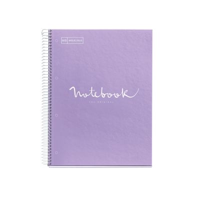 Notebook Emotions, couverture rigide, A4 lignes horizontales 7 mm, 120 feuilles de 5 couleurs, Miquelrius, Lavande.