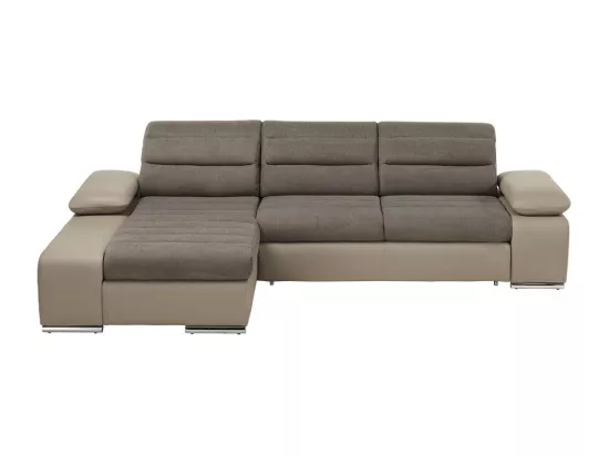 Canapé d'angle convertible en tissu et simili MIRABEAU - Taupe - Angle gauche