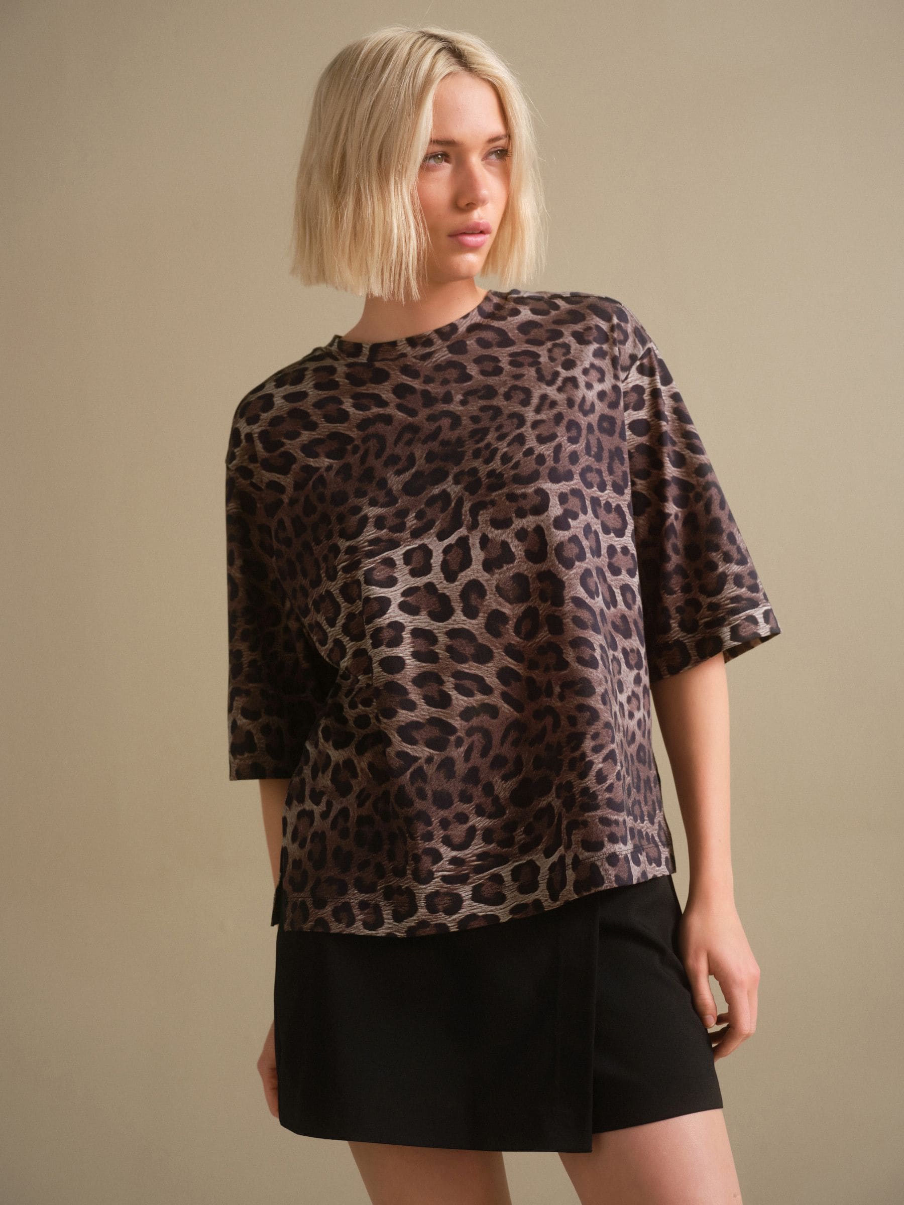 Animal - Relaxed Boxy T-shirt met ellebooglengte mouwen en ronde hals