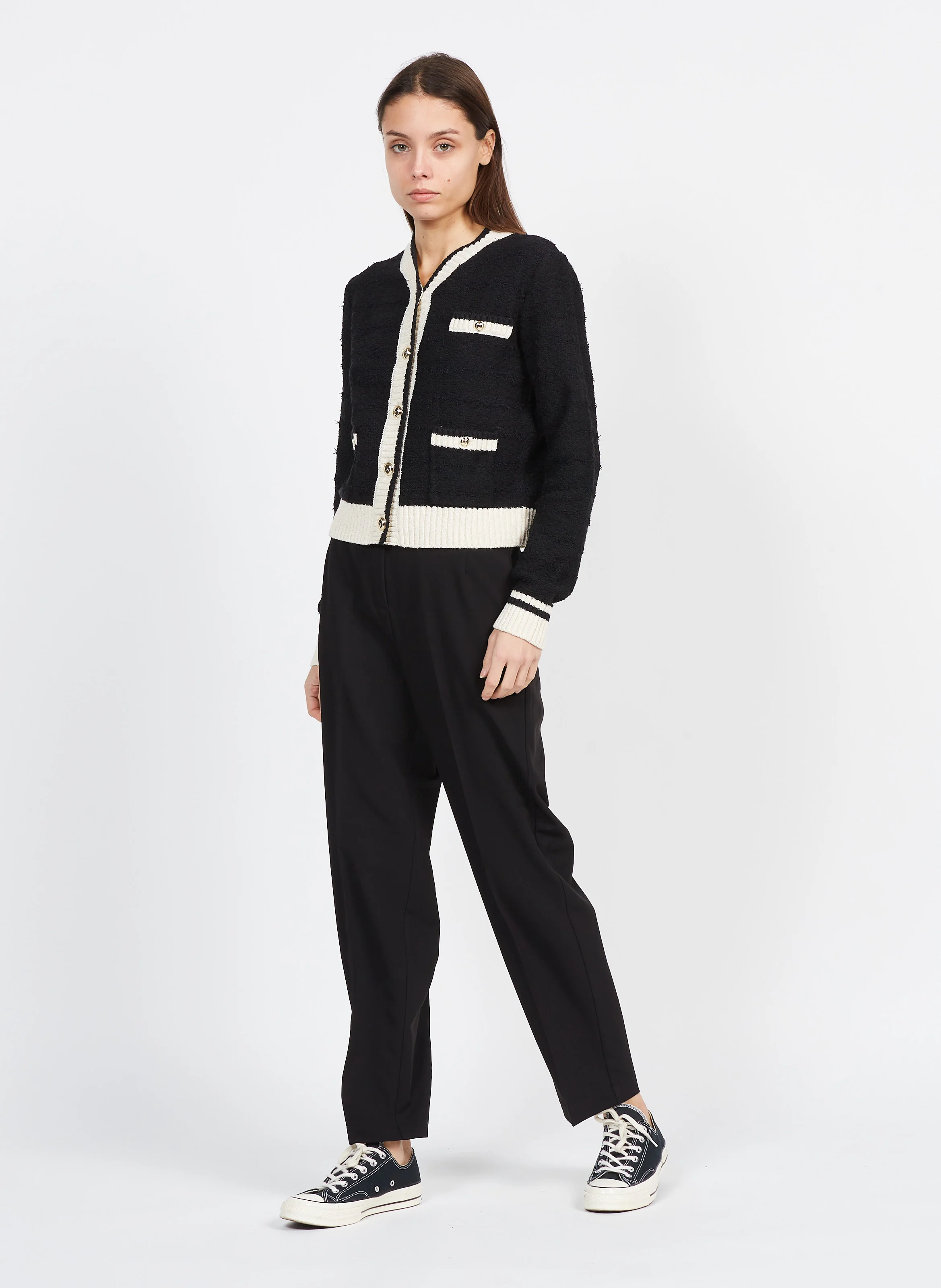 Gilet col V à bouton | Noir