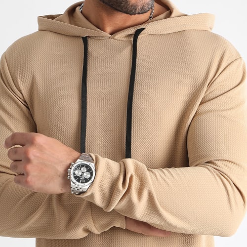Sweat Capuche Oversize Texturé Waffle 0591 Beige Foncé
