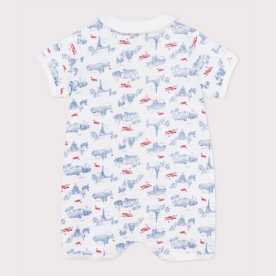 Combinaison courte bébé en coton à col imprimé Paris   Marshmallow        de               Petit Bateau