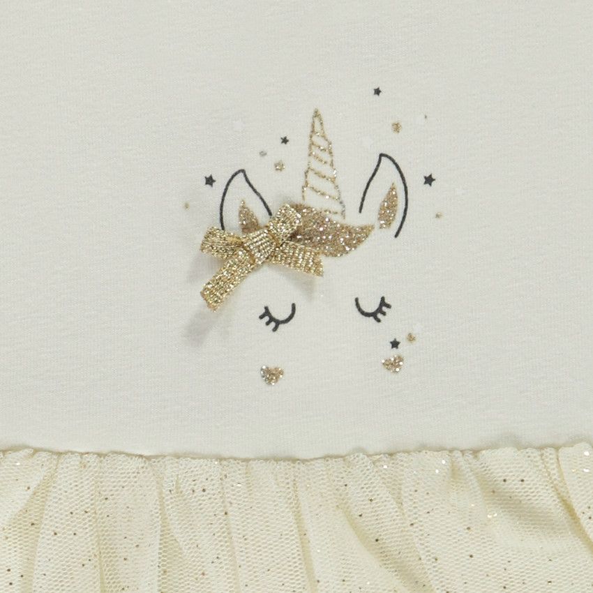 Robe body de cérémonie à tulle pailleté Licorne pour bébé fille - Ecru