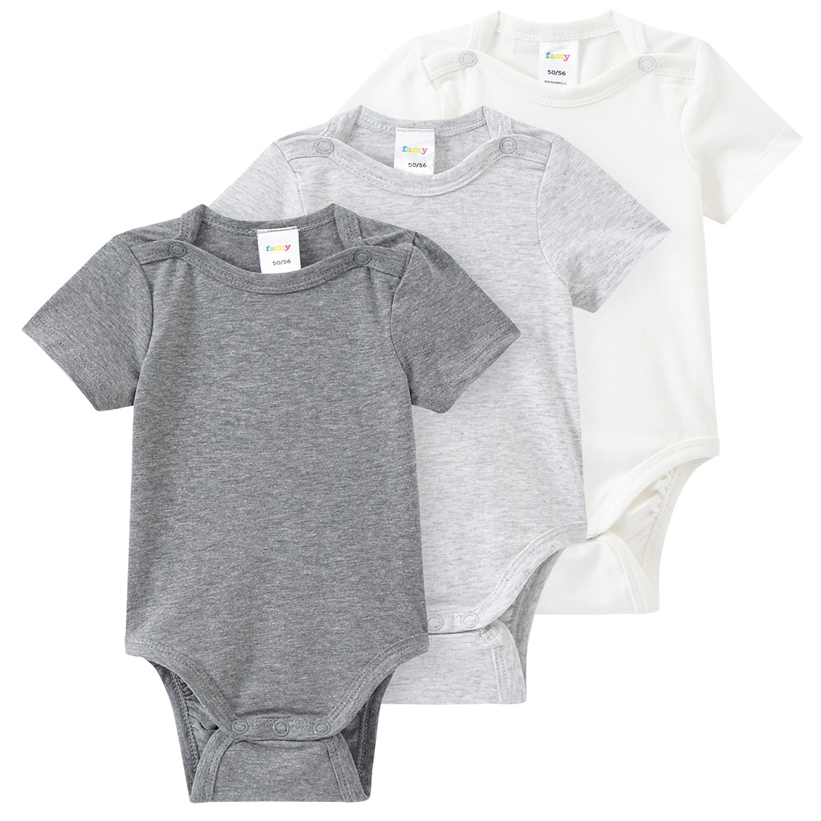 Famy 3 Baby Bodys in verschiedenen Farben grau / weiss
