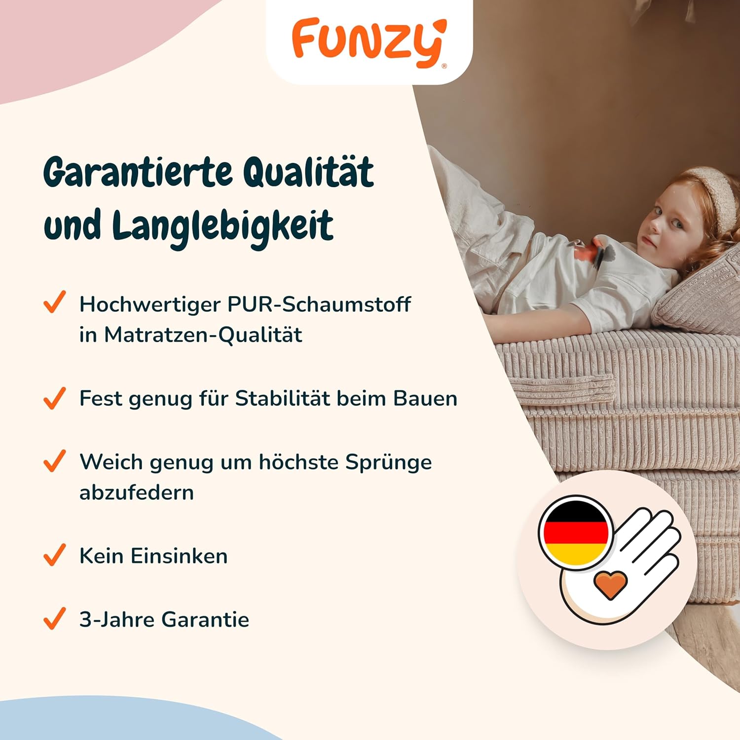 Funzy Mini Spielsofa für Kinder - Unser Mini für kreatives Spielen, Modulare Spielcouch, Waschbarer Bezug, Robust und Langlebig, Oeko-TEX 100 Zertifiziert mit 3 Jahren Garantie, Cord Kirschblüte Rosa