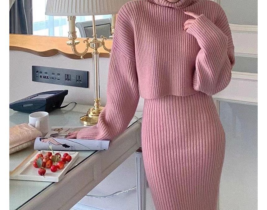 Whychunga - Set: coltrui gebreide top + high waist midi rok