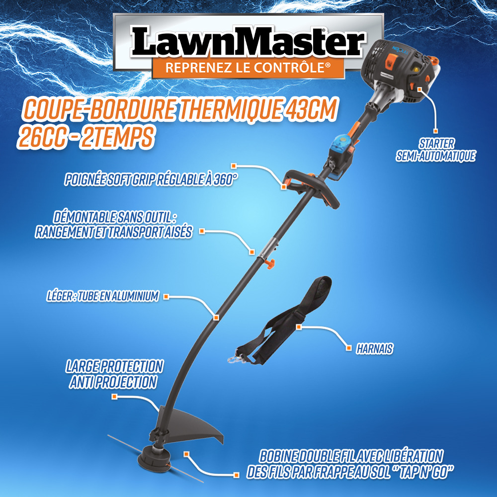 Coupe bordures thermique 26cc avec démarrage électrique - lawnmaster