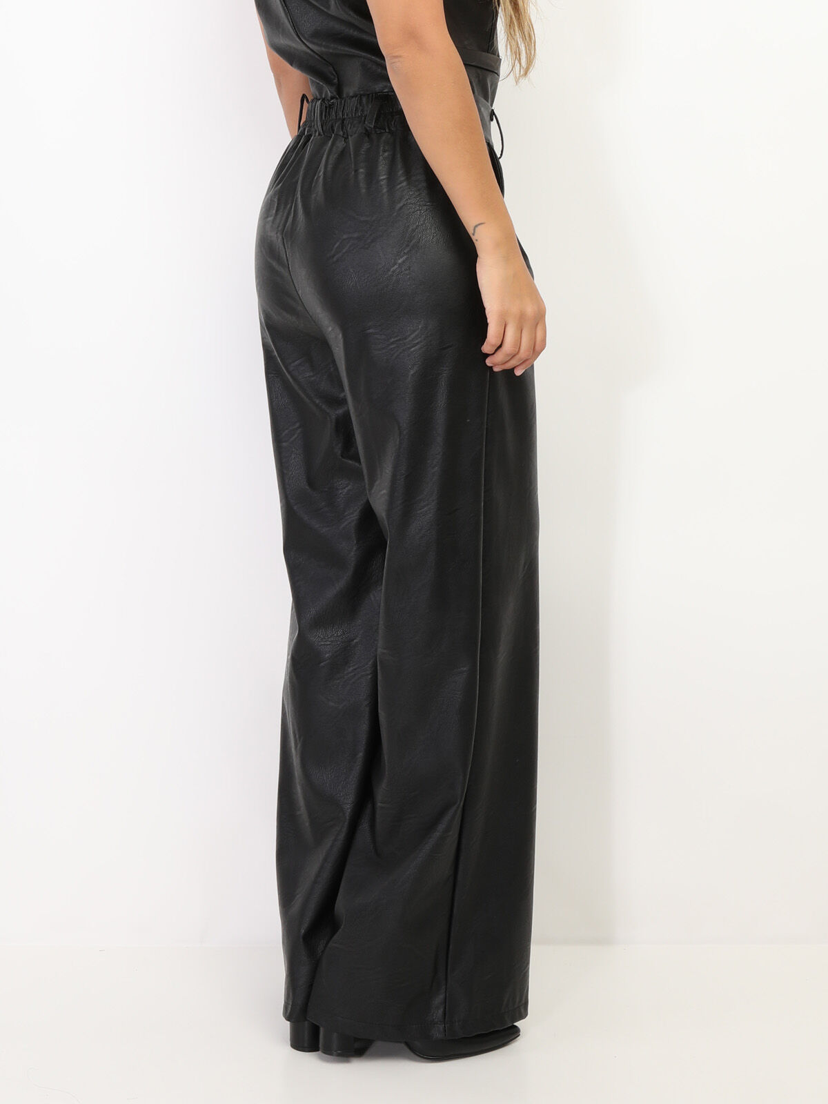 Pantalon large en simili- Noir