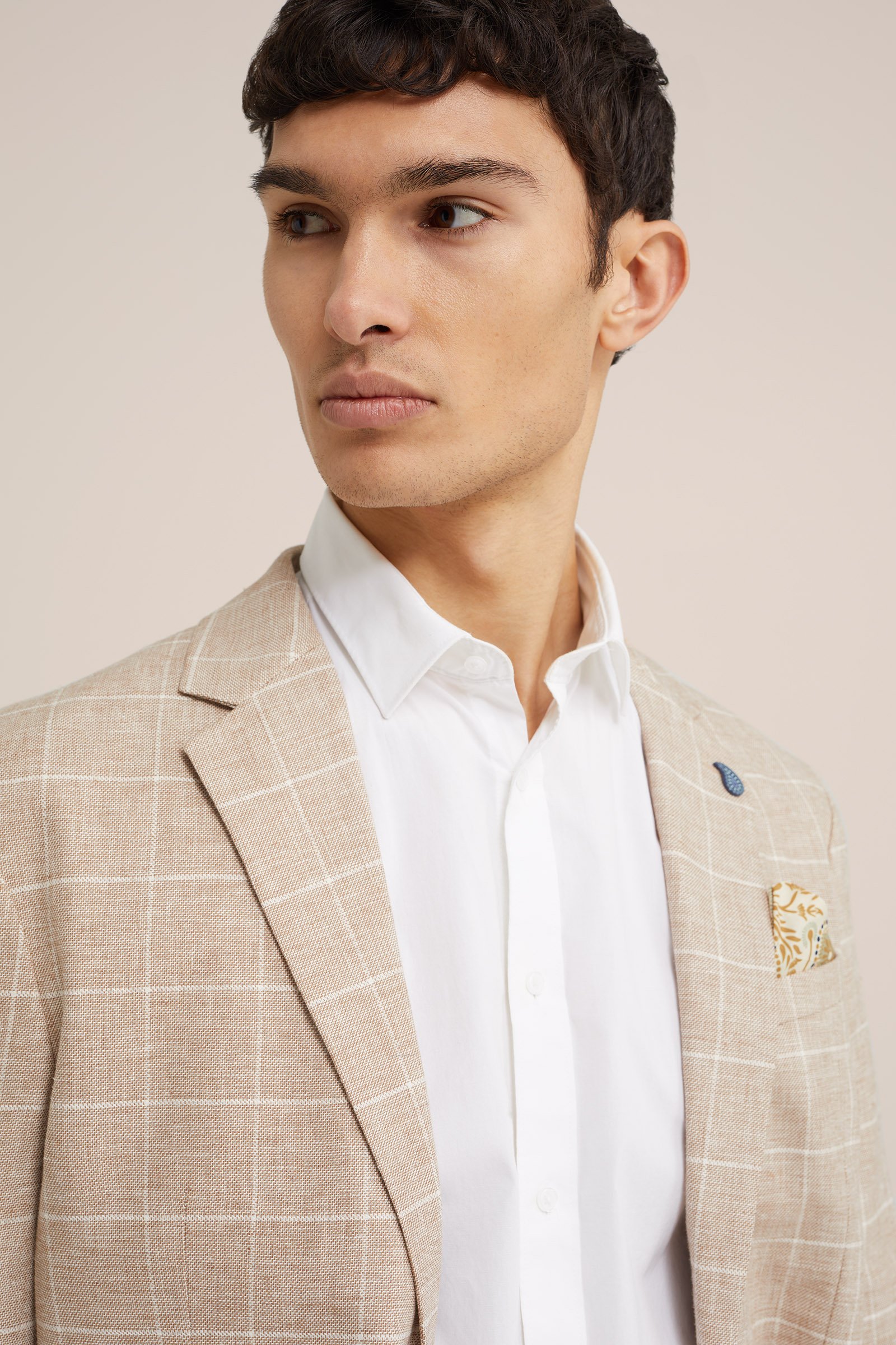 slim fit blazer van linnenmix WE Fashion Beige