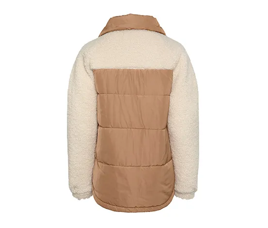 Steppjacke mit Teddy-Akzenten, cognacfarben und weiß
