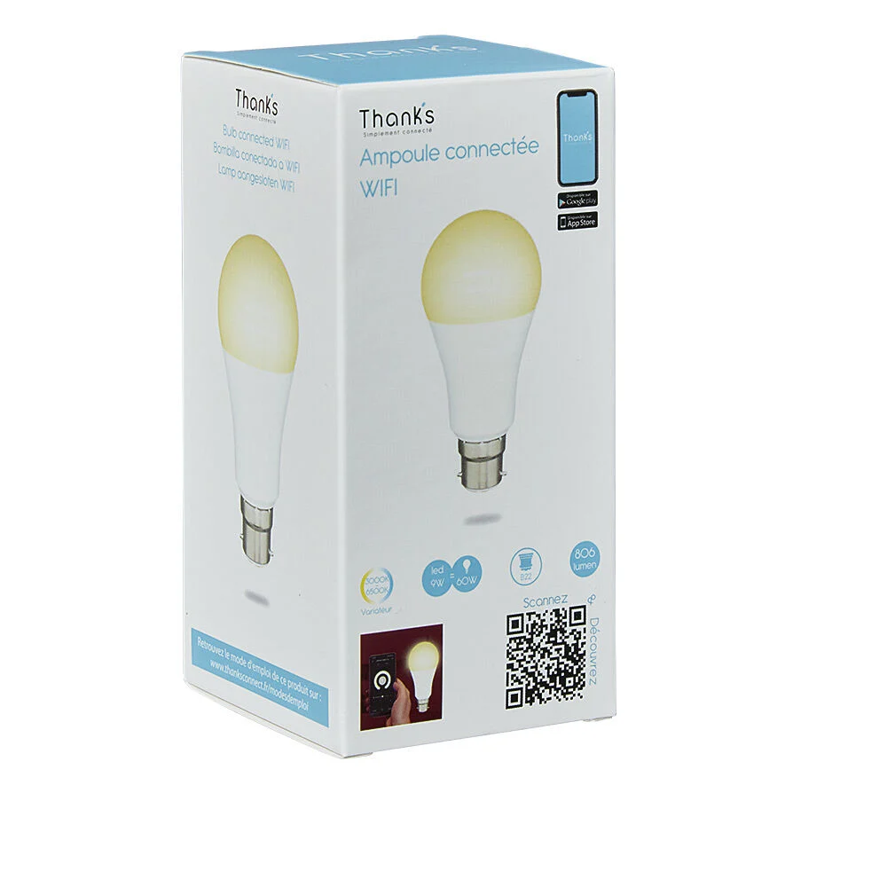 Ampoule LED connectée blanc ajustable B22 60 W