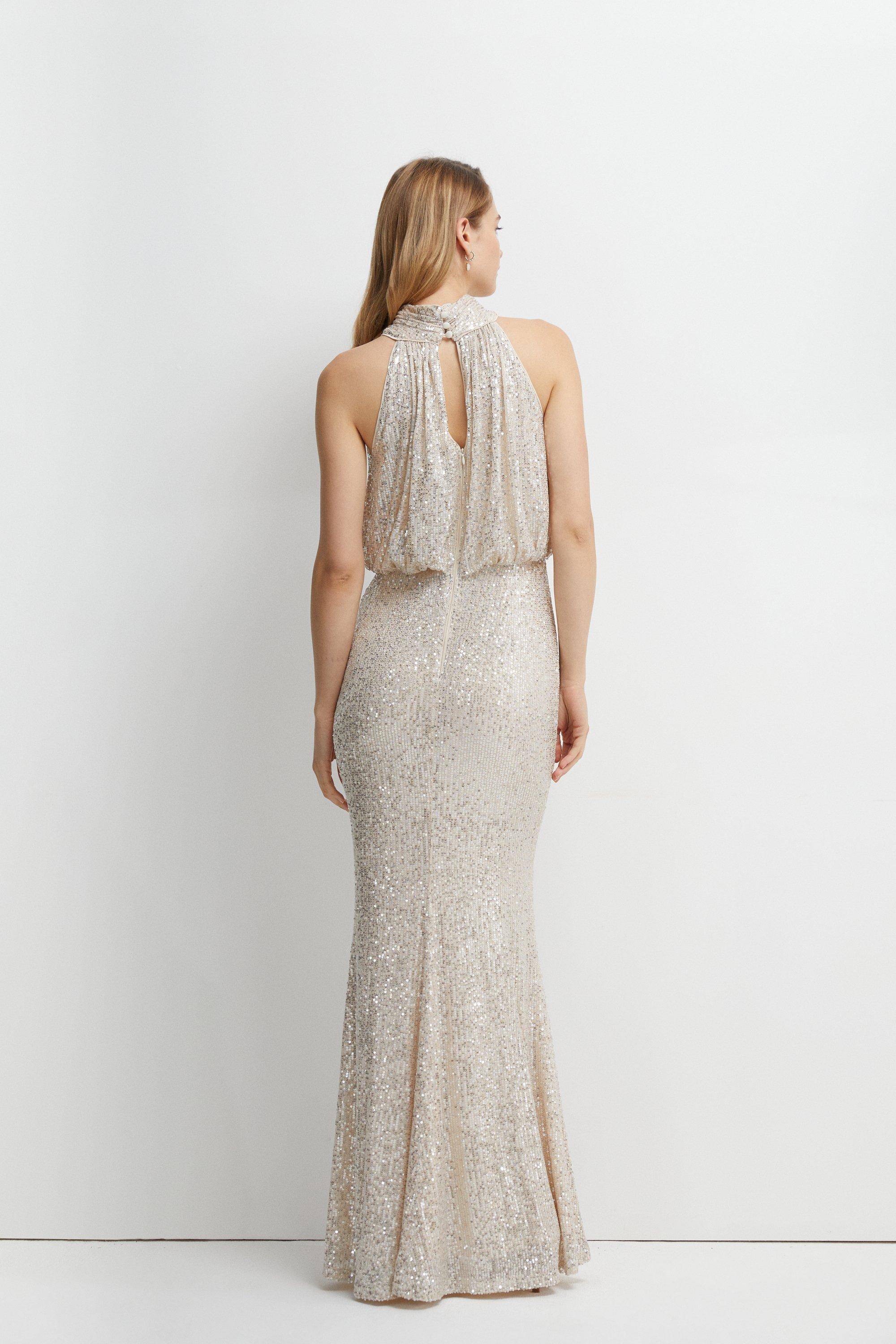 Coast Robe Longue de Demoiselle d'Honneur à Sequins et Col Halter