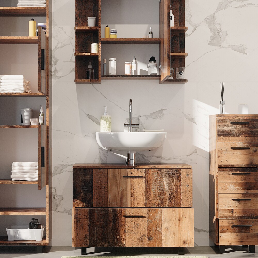 Vicco Badmöbelset Ilias Old Style modern Badezimmerschrank Badschrank Badezimmermöbel Waschtischunterschrank Waschbeckenunterschrank Spiegelschrank Midischrank Hochschrank Schranktür Schrankschublade