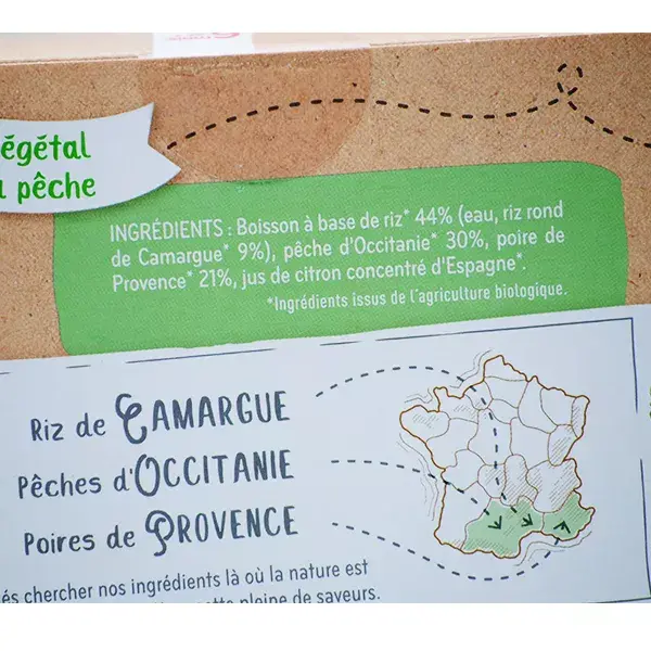 Sobremesas orgânicas à base de plantas Babybio em sachê com arroz, pêssego e pera +6 meses 4 x 85g