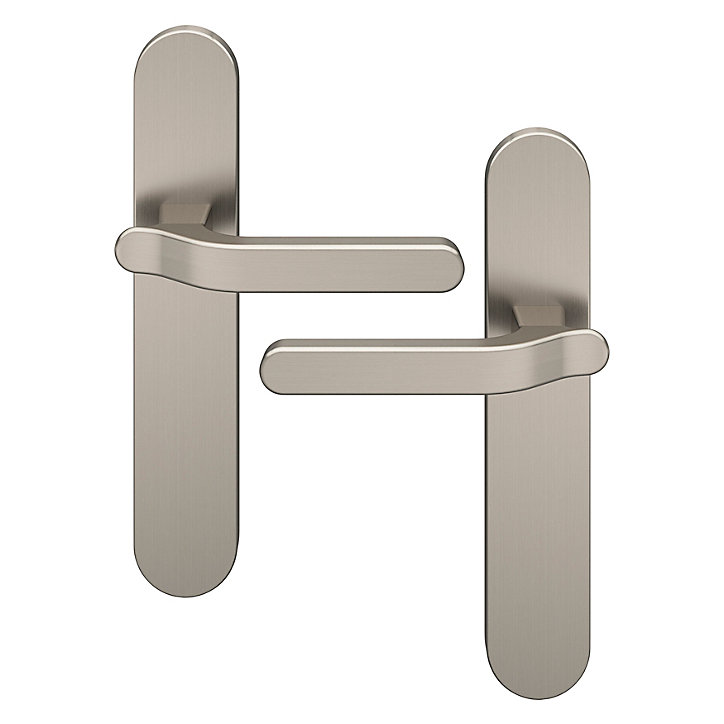 Ensemble poignée sur plaque rond GoodHome Prat effet nickel satin gris L.129mm x l.42mm entraxe 165-195mm