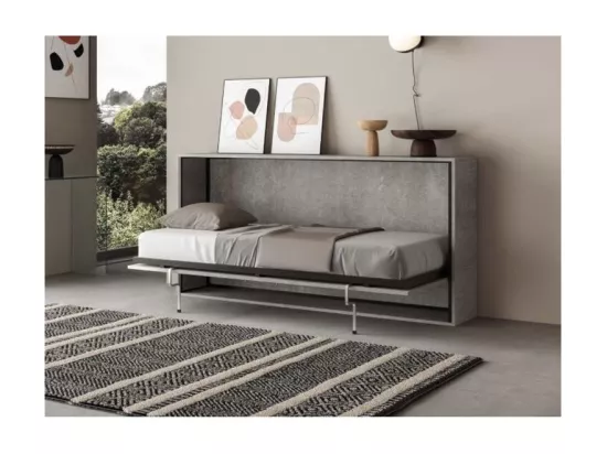 Lit escamotable horizontal gris ciment Bounto 85x185-1 matelas 85x185cm
