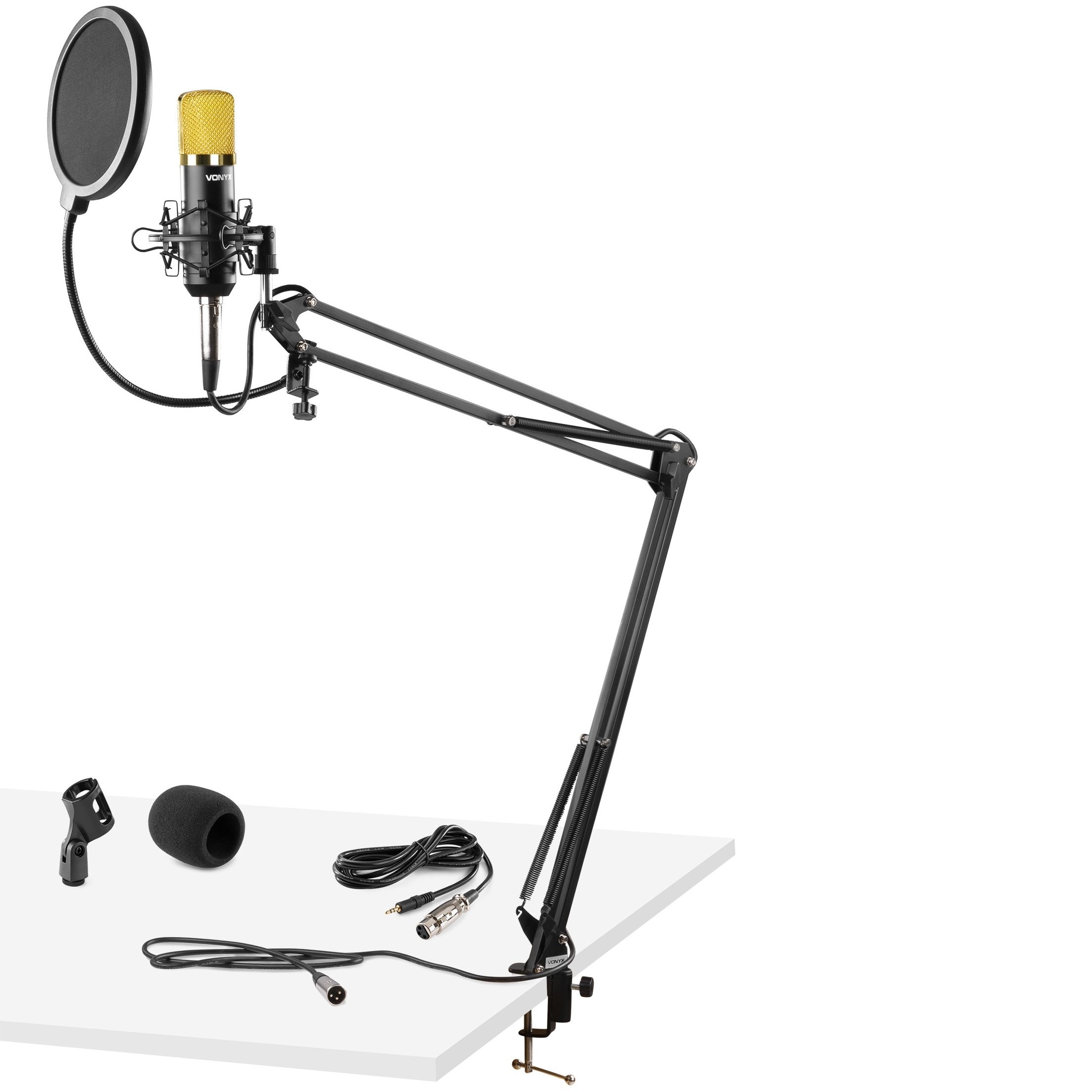 Vonyx CMS400B condensatormicrofoon met broadcast arm en popfilter