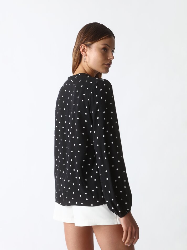 Camisa de manga comprida com gravata - Preto Mesclado